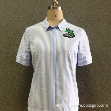 Women's cotton blue striped short sleeves shirt